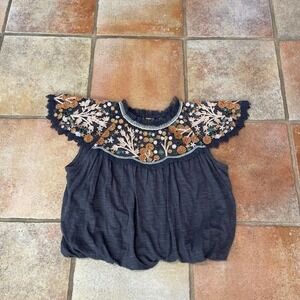 Free people embroidered tulle shoulder top